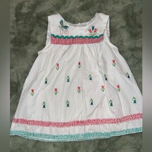 Samara White Sleeveless Dress with Embroidered Flowers